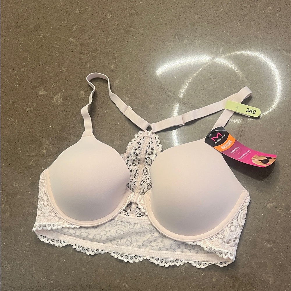 Maidenform Lace Detail Bra in Cream 34B 07112 Front-Close Racerback Bra